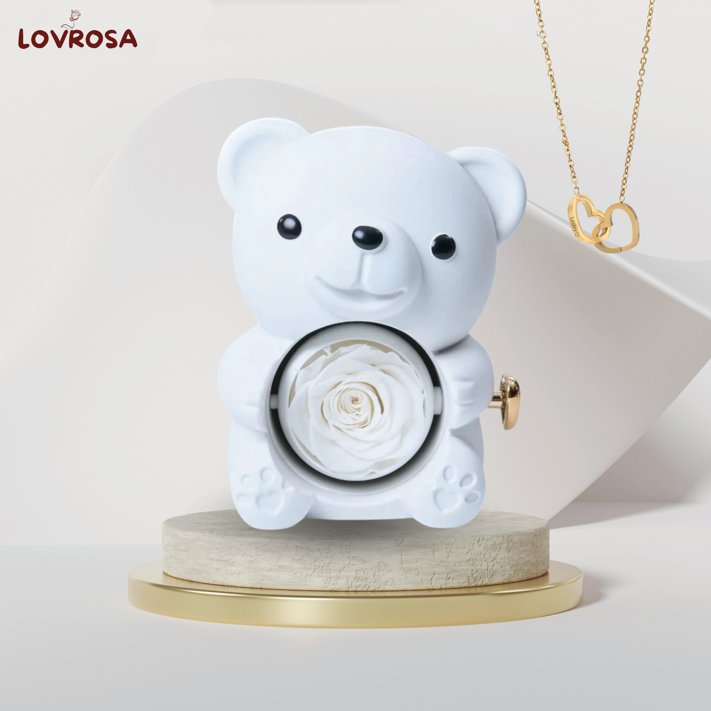 Teddy bear jewelry box and eternal rose